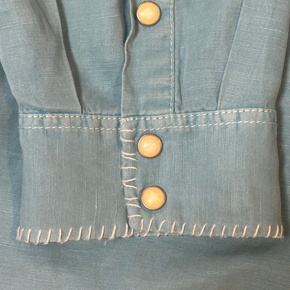 Ryan Michael men's silk linen blend turquoise snap button western shirt XL - Picture 5 of 12